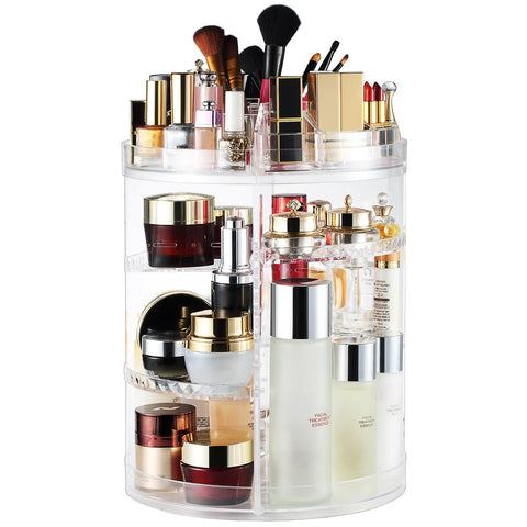 Showay makeup organizer, 360 degree rotating adjustable cosmetic storage display case with 8 layers large capacity, fits jewelry,makeup brushes, lipsticks and more, clear transparent