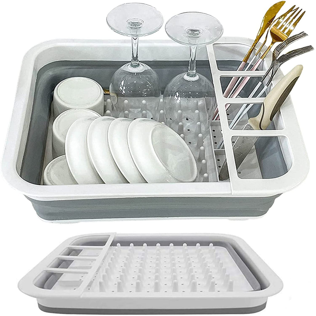 Collapsible Dish Drying Rack, Foldable Dish Drainer, Portable Dinnerware Organizer, Folding Tableware Storage Tray, Cutlery Basket Space Saving for Home Kitchen Counter Outdoor Camping RV Travel