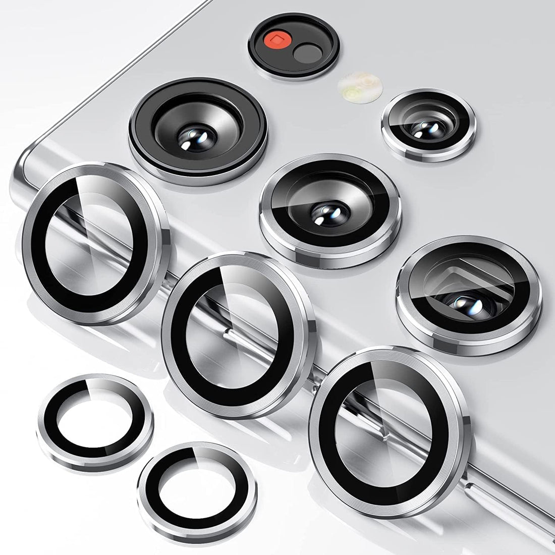 Nopatia Camera Lens Protector for Samsung Galaxy S22 Ultra 6.8 inch Ultra-Thin Tempered Glass Individual Metal Ring Cover Durable Protection Anti-Fingerprint Scratch Precise Design (Silver)