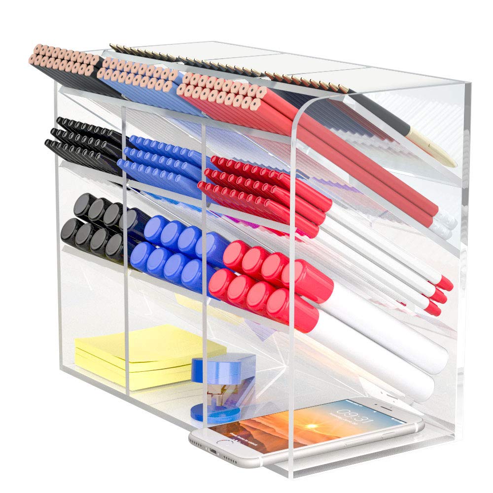 Best Media Multi-Functional DIY Clear Acrylic Pen Holder and Desktop Organizer Box, Customizable Stationary Storage Rack for School, Home, and Office Art Supplies, Modular and Easy to Assemble