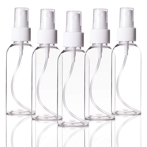 Ulife Mall Fine Mist Spray Bottles Set (5 Pack), 100 ML Refillable Travel Atomiser Bottles Toiletries Liquid Containers for Cosmetic Makeup Mini Transparent Plastic Empty Spray Bottles