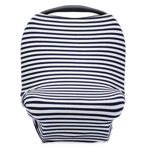 Moro Moro 3 Parker Baby 4 In 1 Car Seat Cover For Boys - Stretchy Car seat Canopy, Nursing Cover, Grocery Cart Cover, High Chair Cover - Navy/White Stripes