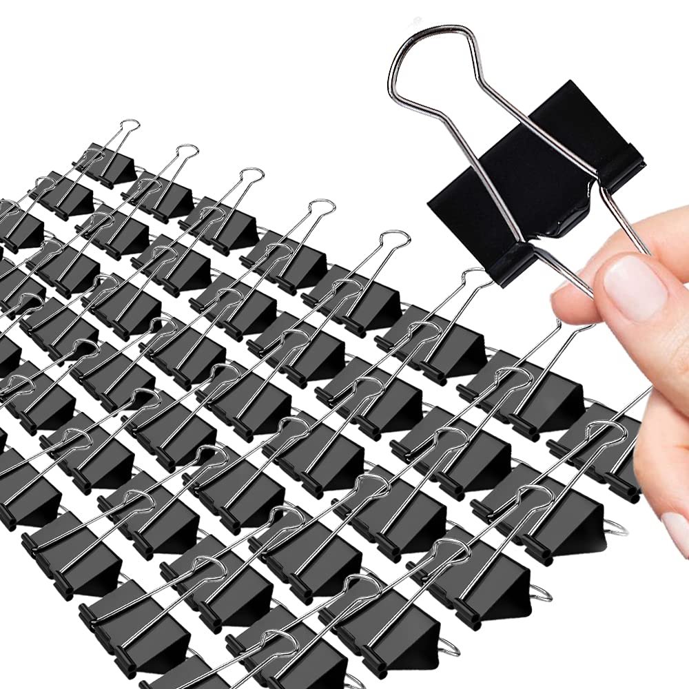 makanu Black Binder Paper Clips 1.6 inch 41mm 48 pcs, Large Binder Clamps for Home School Office Supplies