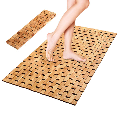 Bamboo Bath Mat 40 x 60 cm, Non-Slip Mat Moisture Resistant, Wooden Shower Mat for Bathtub, Shower, Door