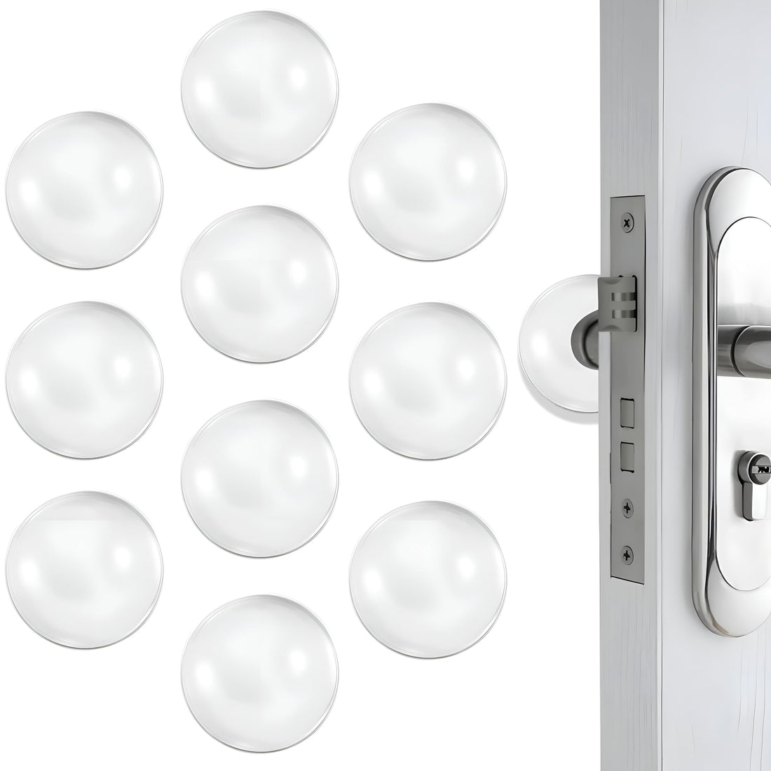 Rubber Stoppers - 6 Clear Adhesive Wall Protectors for Door Knobs, Soft Flexible Waterproof Bumpers for Fridge, Garage, Office, Bathroom, Kitchen Use, Reusable Transparent Circular Pads, 1.6 Inch Size