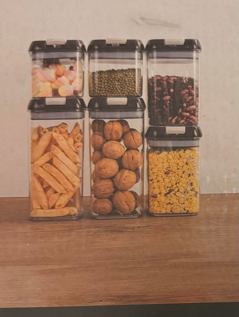 Downtown 6-Piece Airtight Food Storage Containers Set, Clear with Black Lids for Kitchen Organization, Large Plastic Containers for Dry Pasta, Grains, Flour and Cereal Storage
