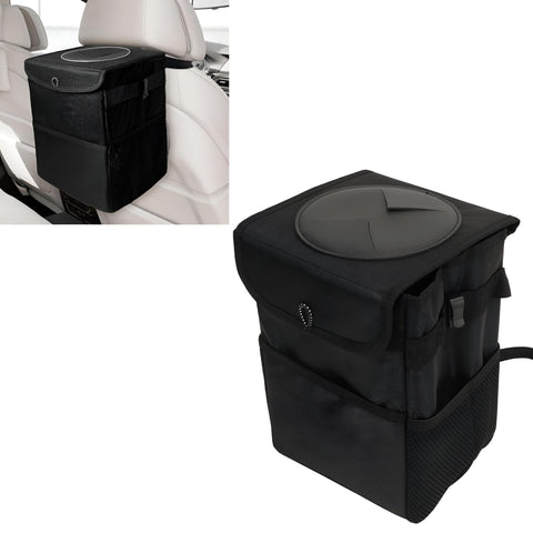 Compact Car Litter Bin - Two small trash cans with a tight PVC lid that seals odors, mesh bag stays in place, hooks for any seat, ideal for daily drives, errands and keeping the interior spotless.