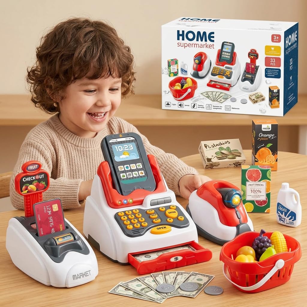 GHAZAL Supermarket Cash Register Pretend Play Toy Accessories Plastic 41x25.5x13 cm - Multicolor