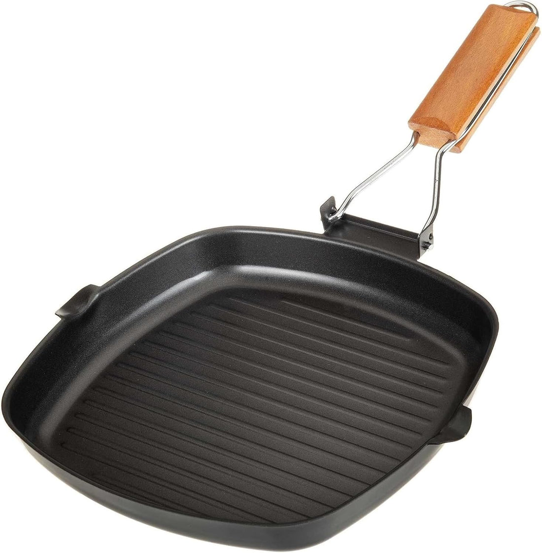 Grill Pan Steak Pan with Wooden Handle Folding Frying Pan Square Induction Frying Pan (28cm x 24cm)