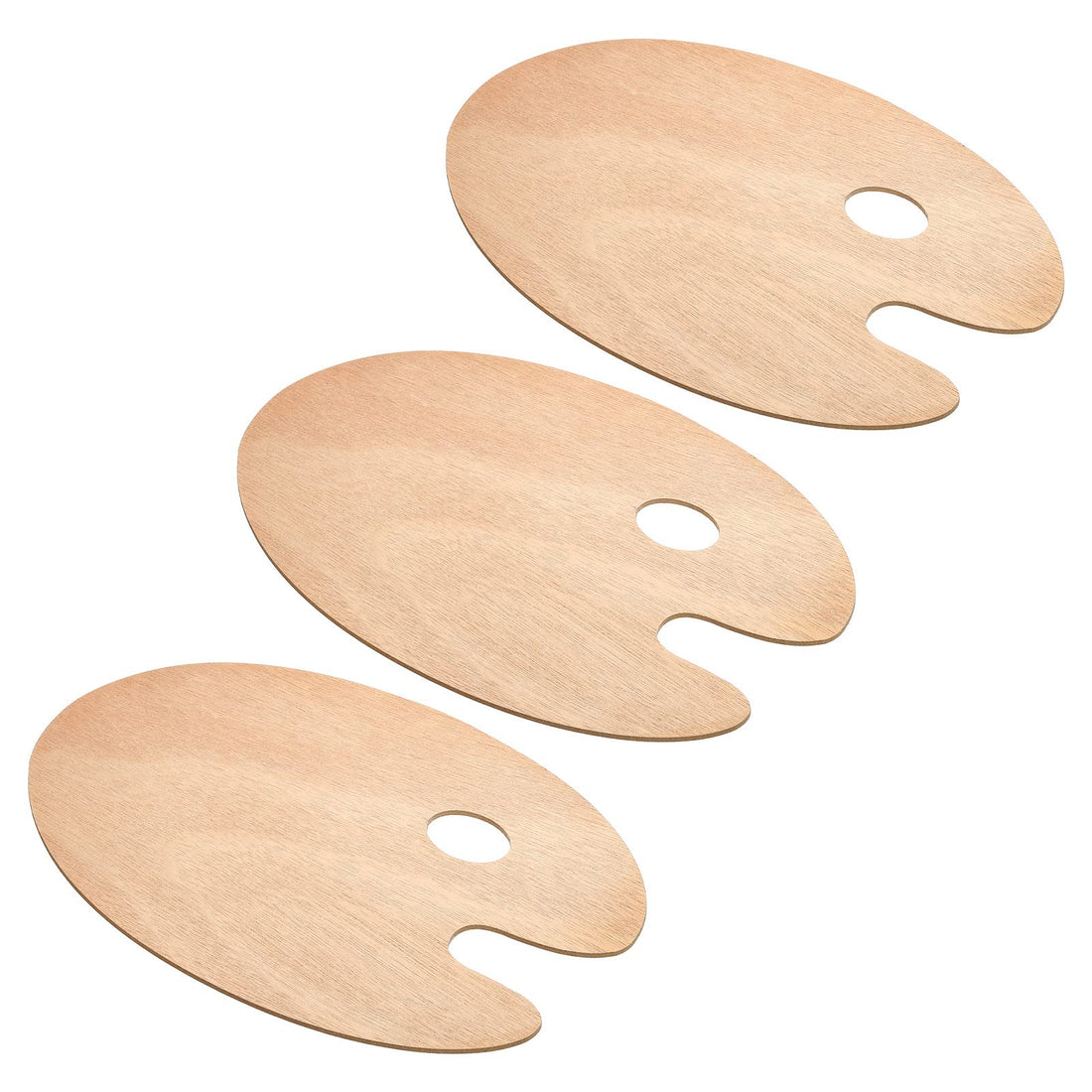 PATIKIL 8" x 12" Paint Tray Palette, 3 Pack Painting Pallet Holder with Thumb Hole Oval, Wood Color