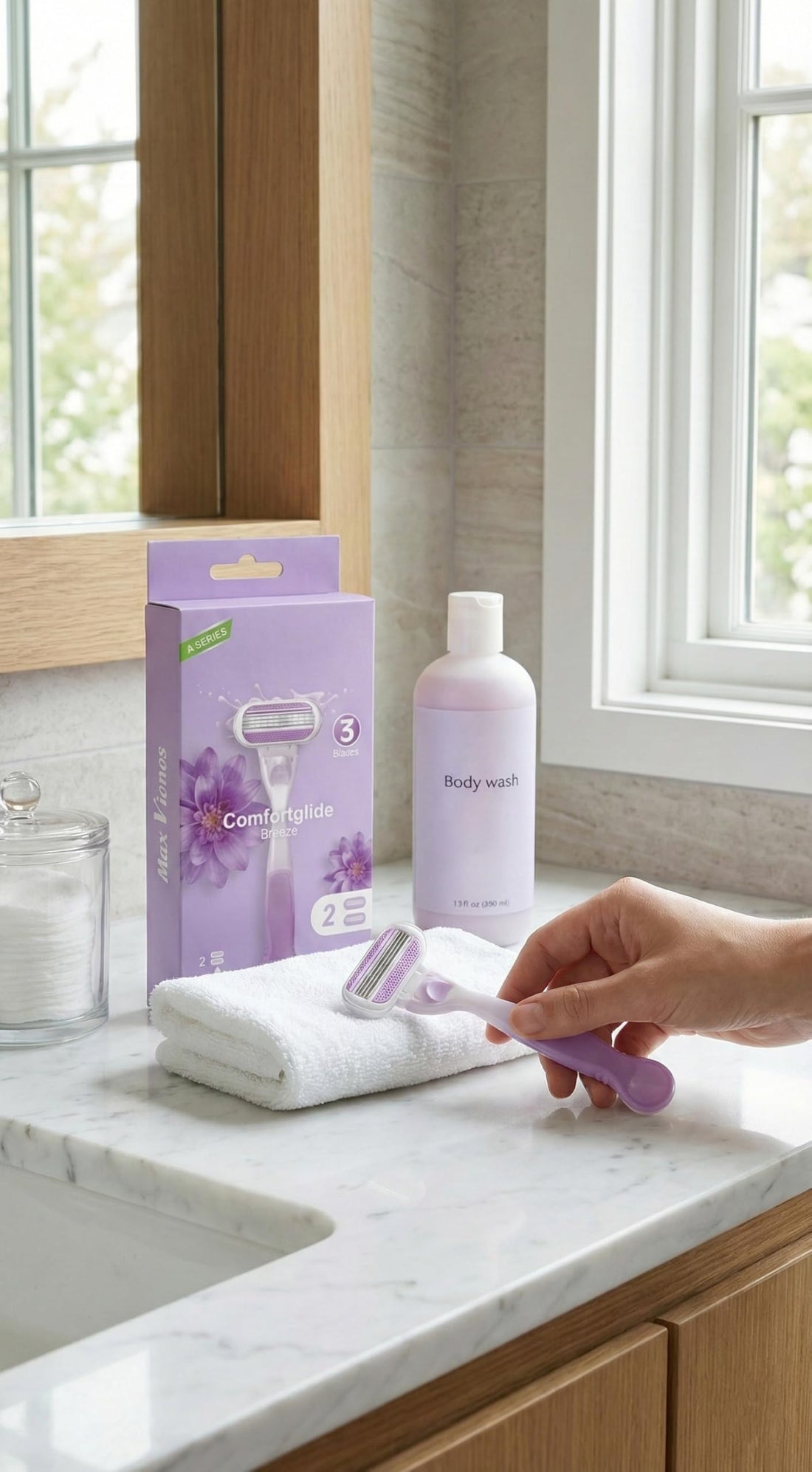 Nopatia Women's Razor with 3 Stainless Steel Blades for Precise and Smooth Body Hair Removal, Includes Handle and 2 Replacements for Silky Skin Without Irritation, Attractive and Fashionable Violet