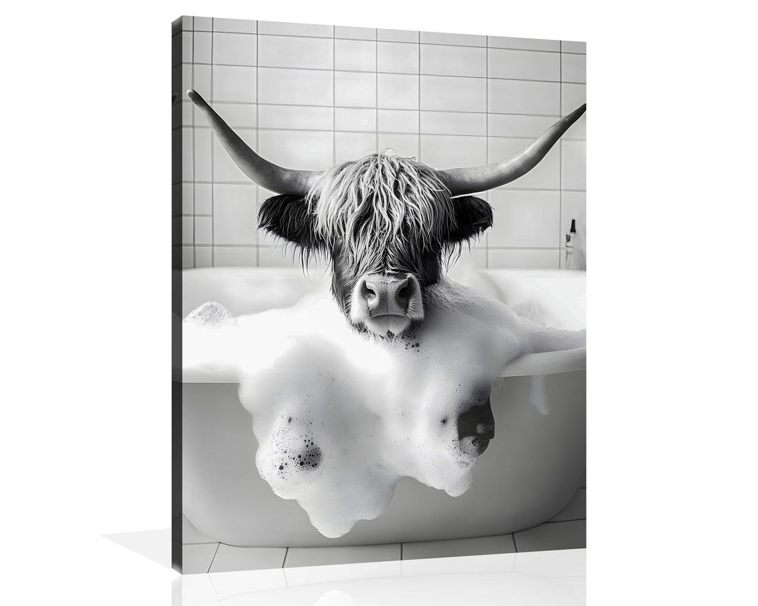 OWNANRTHM Funny Highland Cow Animals Bathroom Wall Art Cow Bathroom Painting Cow Bathroom Prints for Bathroom Framed 12X16 inch