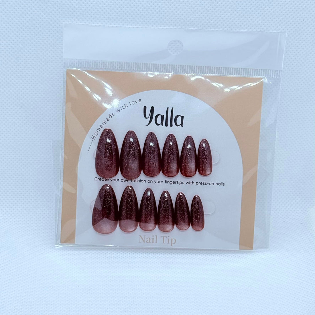 Cat Eye effect Press-On Nails Set – 12 Luxurious and Dazzling Shades with Salon Gel Finish - Almond Shape (Dark Red/Maroon)