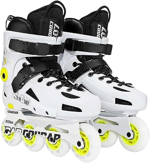 COUGAR Roller Skate Shoe Cougar Model 307 For Adult Adjustable Roller Skates with 4 Illuminating Pu Wheels, Outdoors and Indoors Roller Blades for Boys Girls Beginners Color : White Size : 41