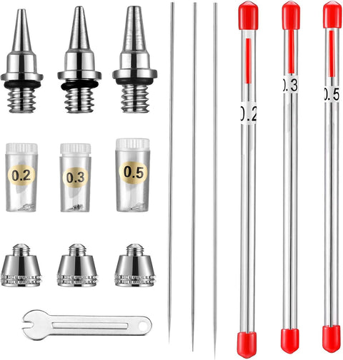 10 Pieces Airbrush Nozzle,Needle and Nozzle Cap Kit with Wrench Airbrush Replacement Parts for Spray Gun Sprayer Accessories, 0.2 mm, 0.3 mm, 0.5 mm