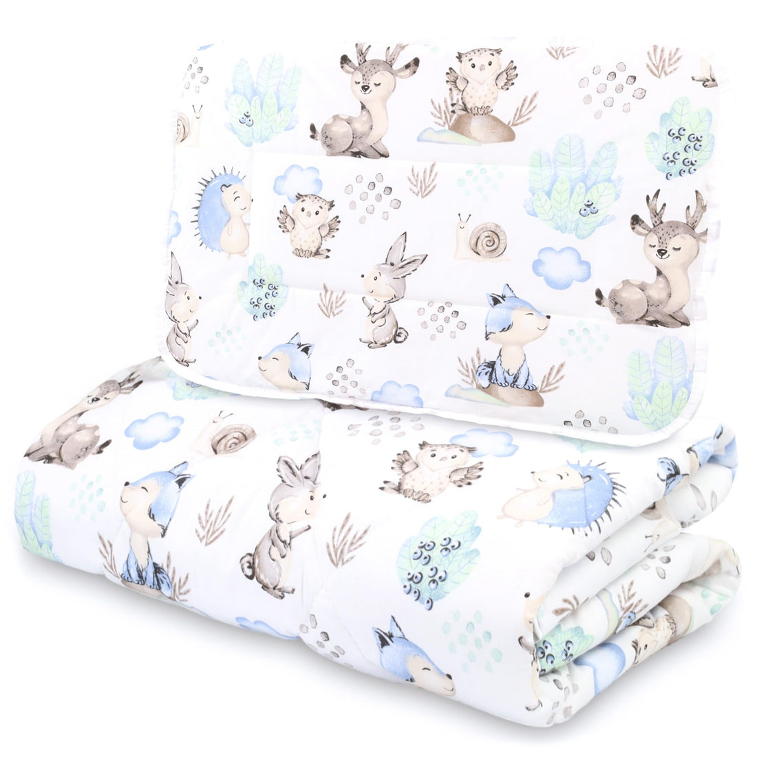 Children's Cotton Blanket and Pillow Set - Baby Duvet 100 x 135 cm, Pillow 60 x 40 cm for Baby Bed - Hedgehog Theme