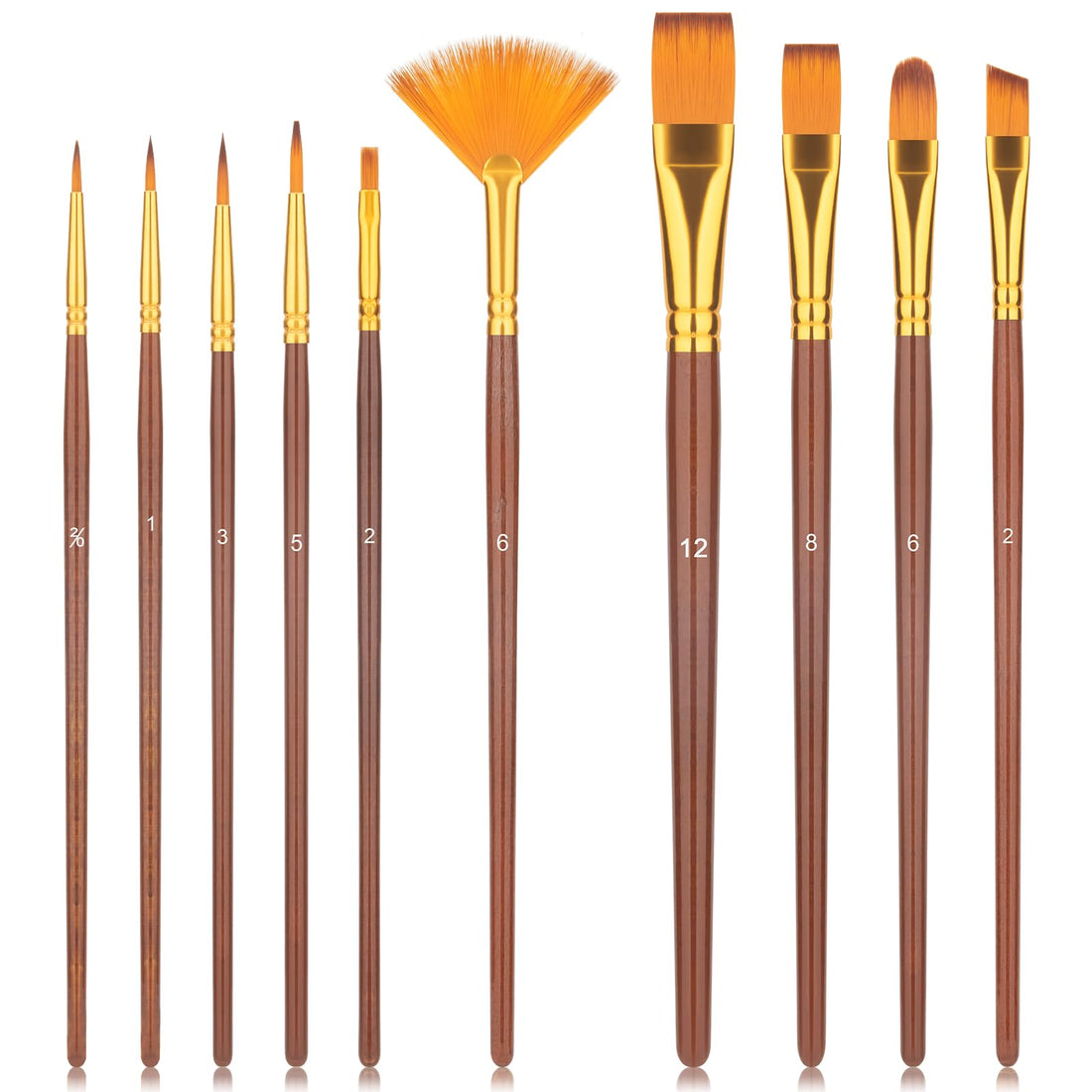 Paint Brushes Set, 10 PCS Professional Artist Painting Brushes Kit for Acrylic Watercolor Oil Gouache Painting - for Beginners, Adults, Students or Professionals (Brown)