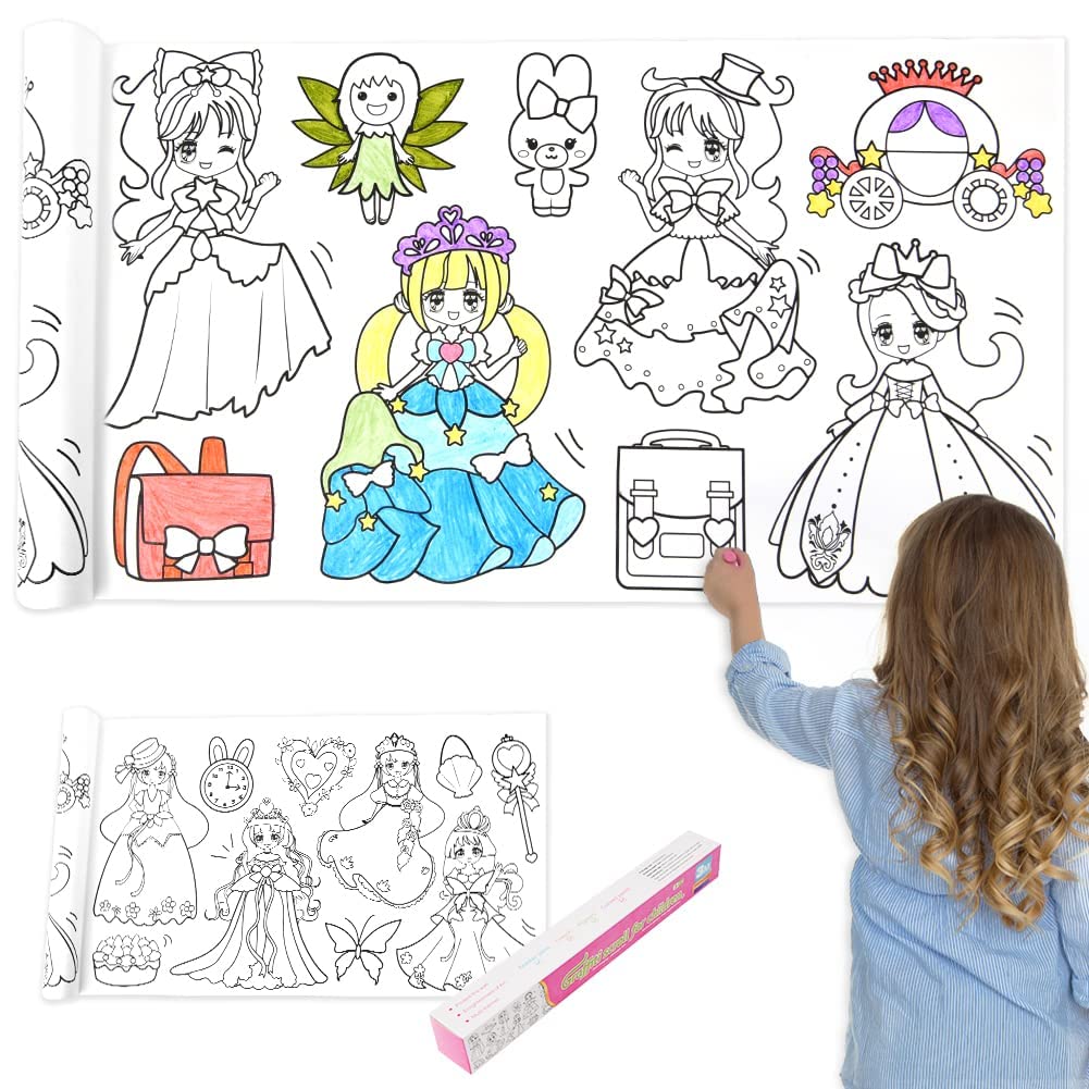 OFFCUP Drawing Paper Roll, 3m Colouring Roll for Kids, Children's Drawing Roll Coloring Paper Roll for Toddler, DIY Cut and Paste Painting Paper for Girls and Boys (Princess)