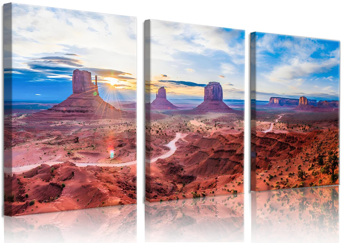 Framed Monument Valley Canvas Art Set - USA Arizona Monument Valley Canvas Wall Art - National Park Sunrise Monument Valley Picture Poster Modern Home Living Room Décor,16"x12"x3, Framed