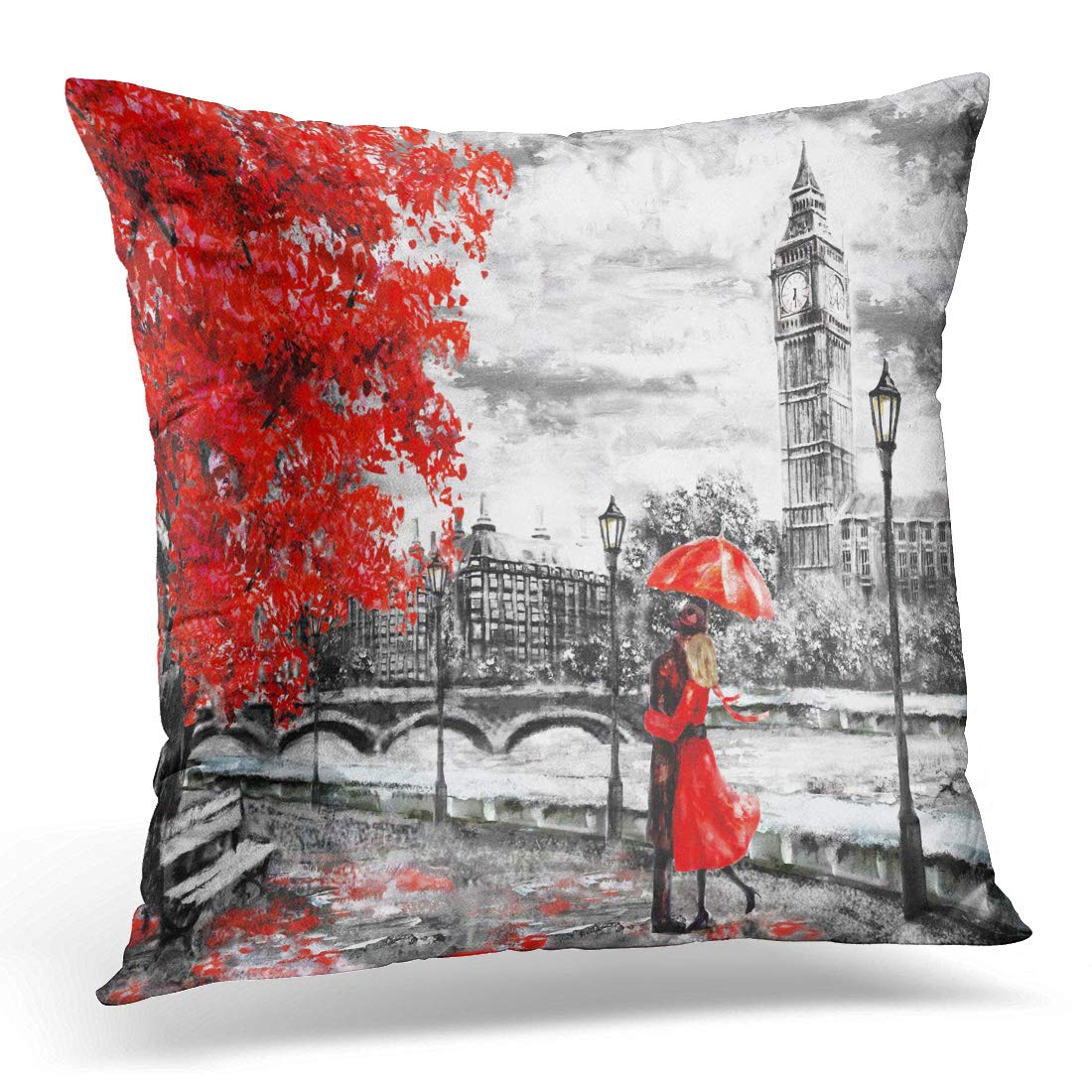Onete Street of London. Artwork. Big Ben Pillowcase Bridge and River Decorative Throw Pillows Cushion Cover for Bedroom Sofa Living Room 18 X 18 Inches
