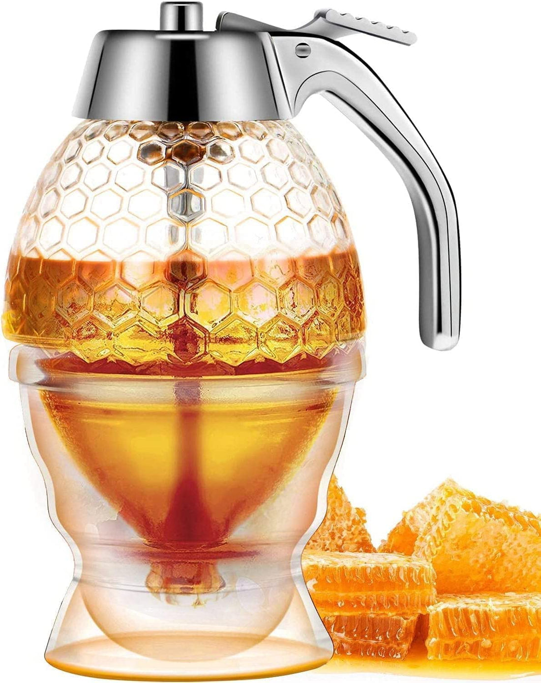 Honey Dispenser with Stand, Ubitree Honey Container No Drip Honey Jar Maple Syrup Dispenser Comb Shaped Honey Pot Honey Dispenser Squeeze Bottle