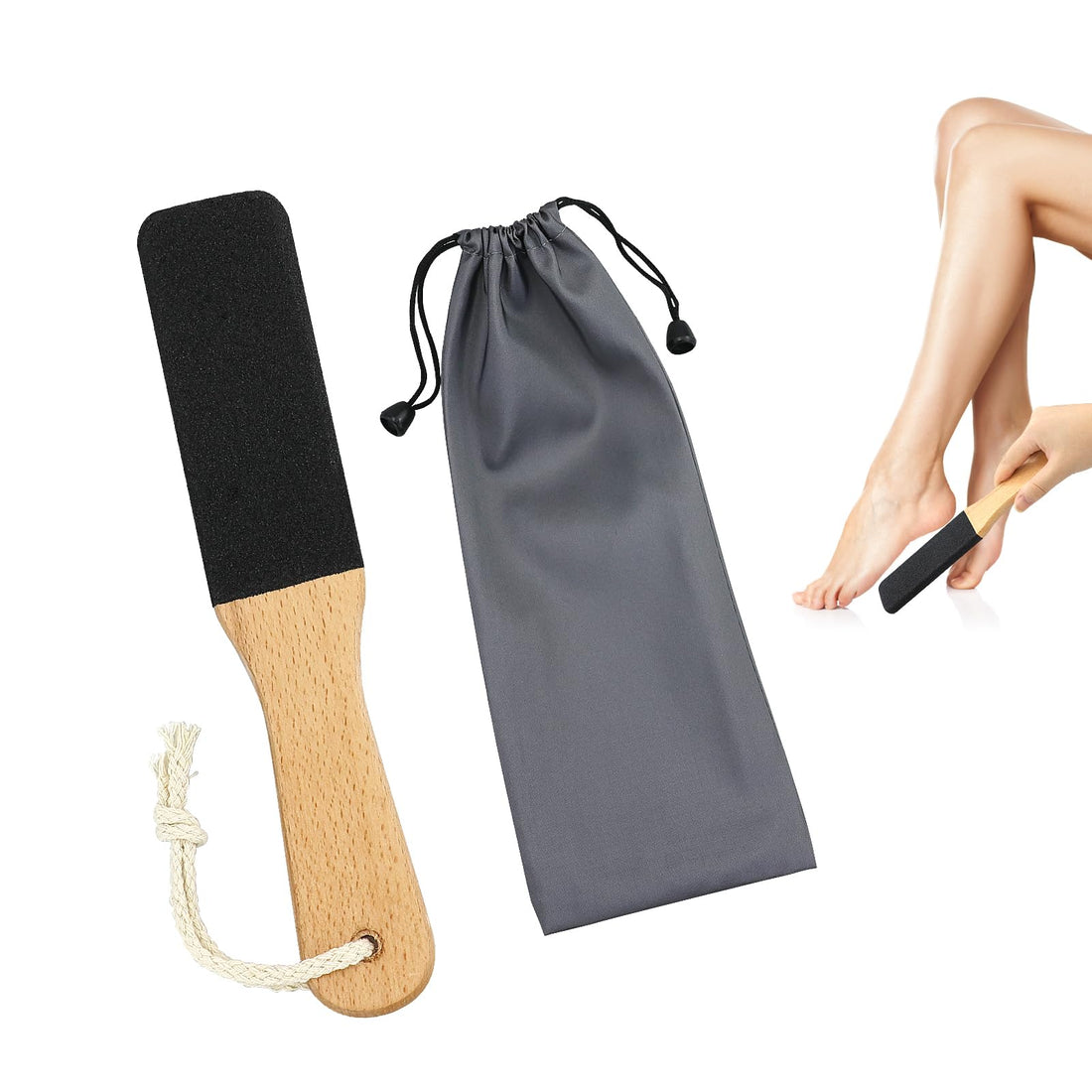 Foot File Pumice Stone Exfoliating Pedicure Rasp Foot Scrubber with Wooden Handle with a Waterproof Cloth Bag, Remove Hard Dead Skin Callus Dry Rough Cracked Corn Feet