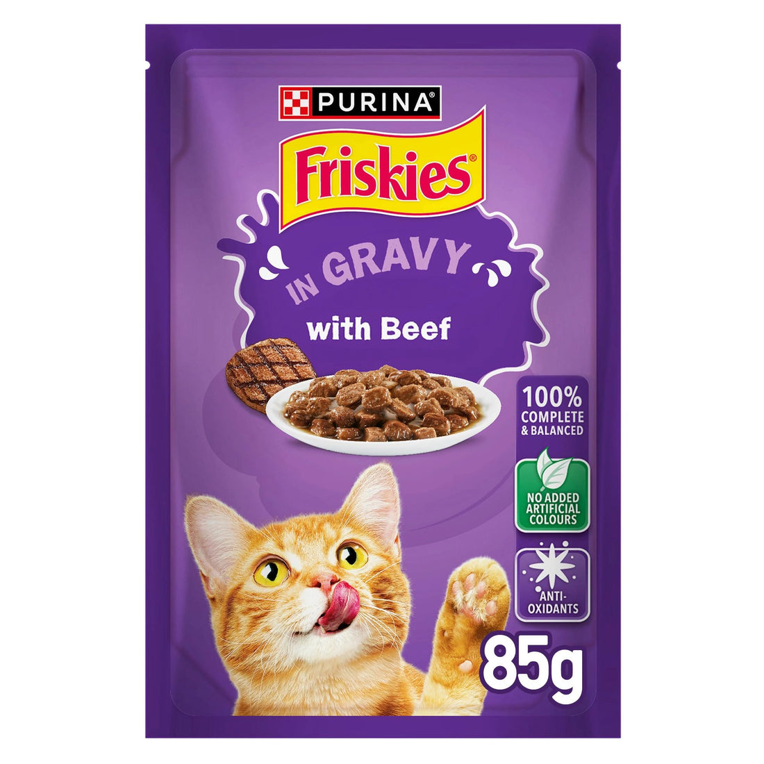 Purina Friskies Beef Chunks in Gravy Wet Cat Food, 85g