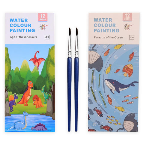 2 Pcs Magic Water Coloring Book for Kids Reusable Water Coloring Book with Magic Pen Kids Educational Activities and Fun Stationery (Dinosaur)