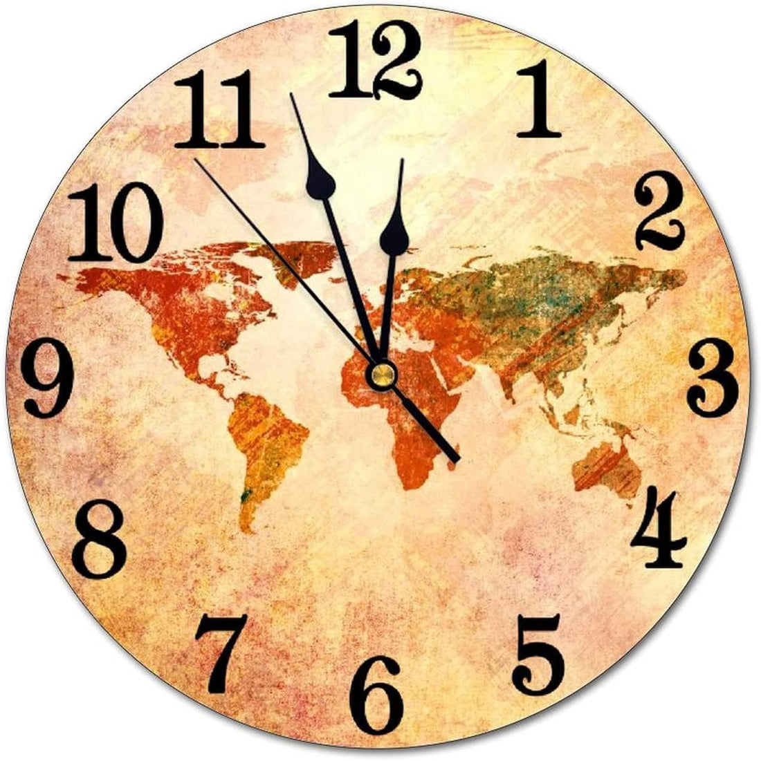 Abucaky World Map Wall Clock Battery Operated Silent Round Clock Retro Style Wall Decor for Home Office School, 32cm