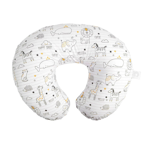Nursing Pillow and Positioner - Original, Notebook Black and White with Gold Animals, Breastfeeding, Bottle Feeding, Baby Support, with Removable Cotton Blend Cover, Awake-Time Support