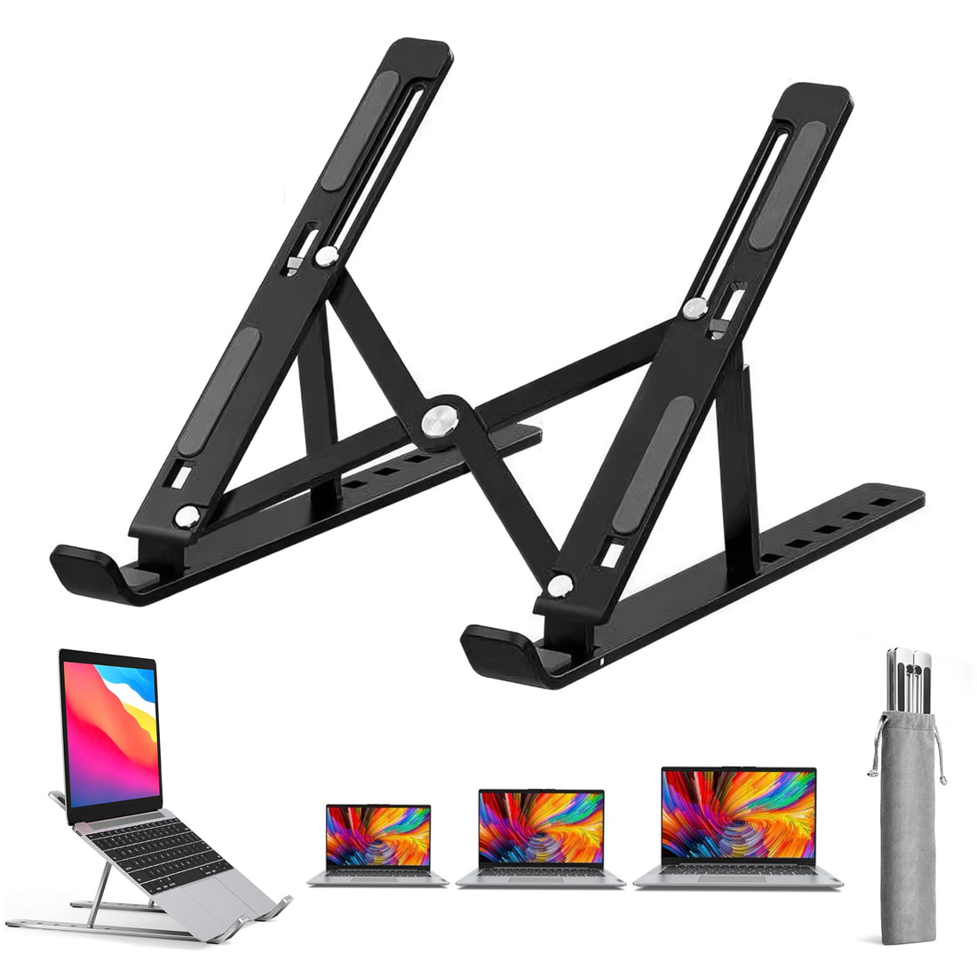 Portable Table Stand 6° Adjustable Angles - Laptop Riser Aluminium Alloy for 10-15.6 Inch Macbook, Dell, Chrome, Other Laptops and Tablets (Black)