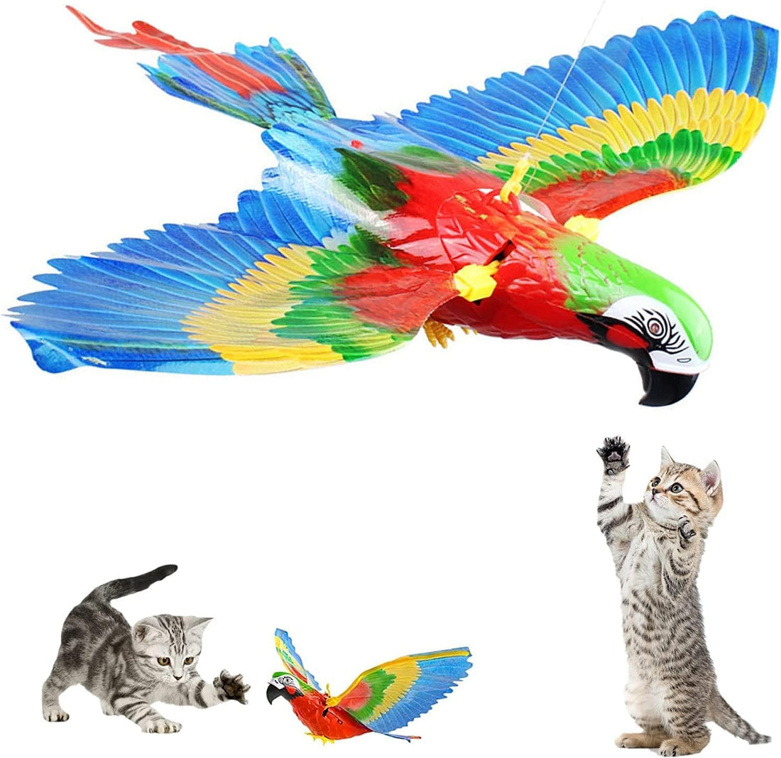 Interactive Flying Parrot Cat Toy, 360° Rotating Hanging Electric Cat Toy with LED Lights and Realistic Sounds, Stimulate Hunting Instinct, Indoor Cats Exercise, Anti-Boredom
