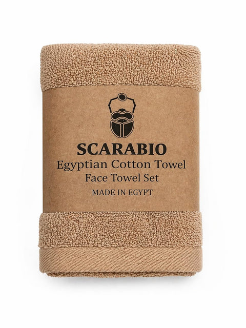 100% Egyptian Cotton Face Towel Set of 3, 30 x 30 cm - Luxury Hotel Spa Washclothes - Extra Long Staple Cotton, Ultra Soft & Absorbent - Made in Egypt (Cafe)