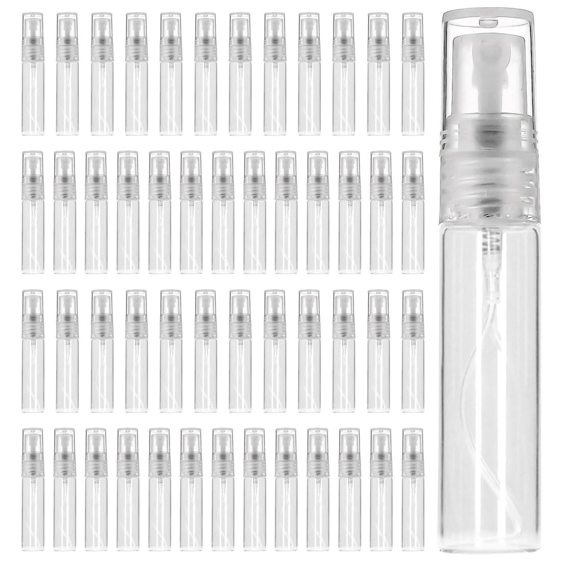 50-Piece Mini Empty Perfume Atomizer Spray Bottles - Refillable, Portable Travel Containers for Cosmetic Essential Oils and Fragrances - Clear