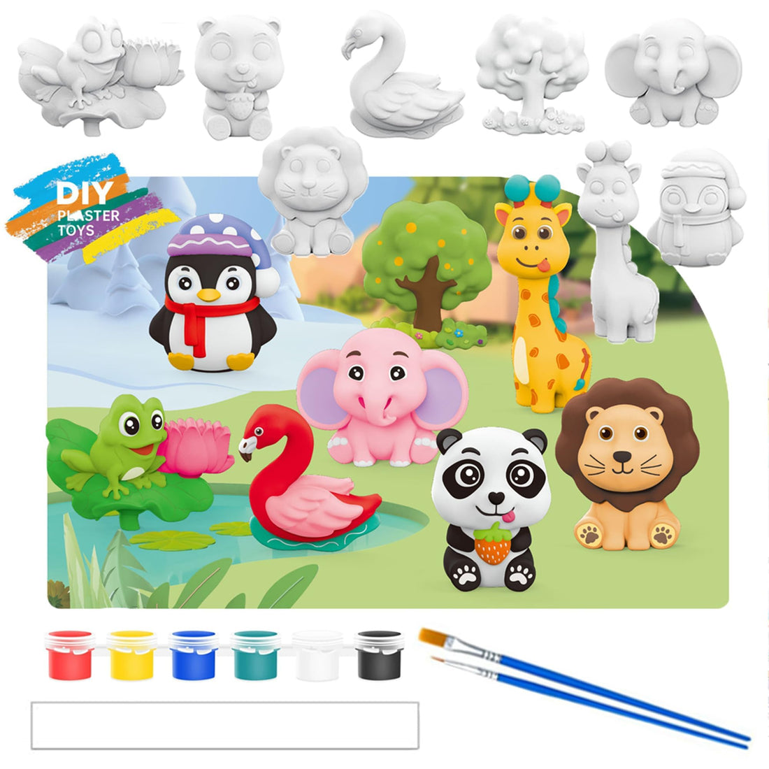 8 Pcs Painting Kit - DIY Paintable Ceramics, Unpainted Plaster Crafts with Brushes & Paints, Creative Art Set for Adults & Beginners (Animal-8)