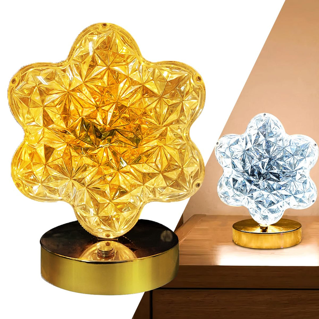 Golden Acrylic Crystal Table Lamp – Touch Dimming Desk Lamp with 3 Lighting Modes, Decorative Bedside Night Light for Bedroom, Living Room & Home Office