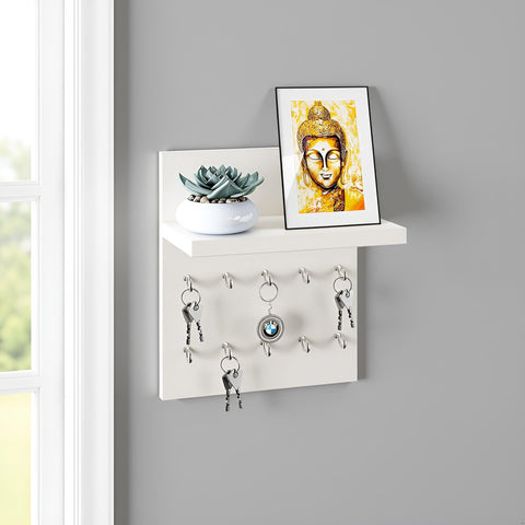 FURNEASER Navya Wooden Key Holder/Wall Decor/Hanging Key Chain Holder/Stand/Key Hanger/Multipurpose/Key Hook/Rack/Organiser/Shelf for Home, Shop, Store & Office (White)