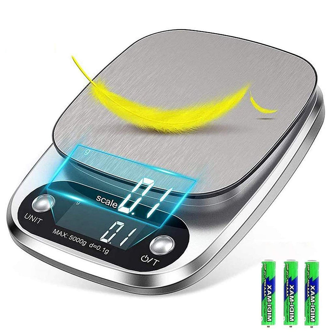 Digital Kitchen Scales Professional Electronic Stainless Steel Precision up to 0.1 g (5 kg Maximum Weight), Food Scales with Tare Function