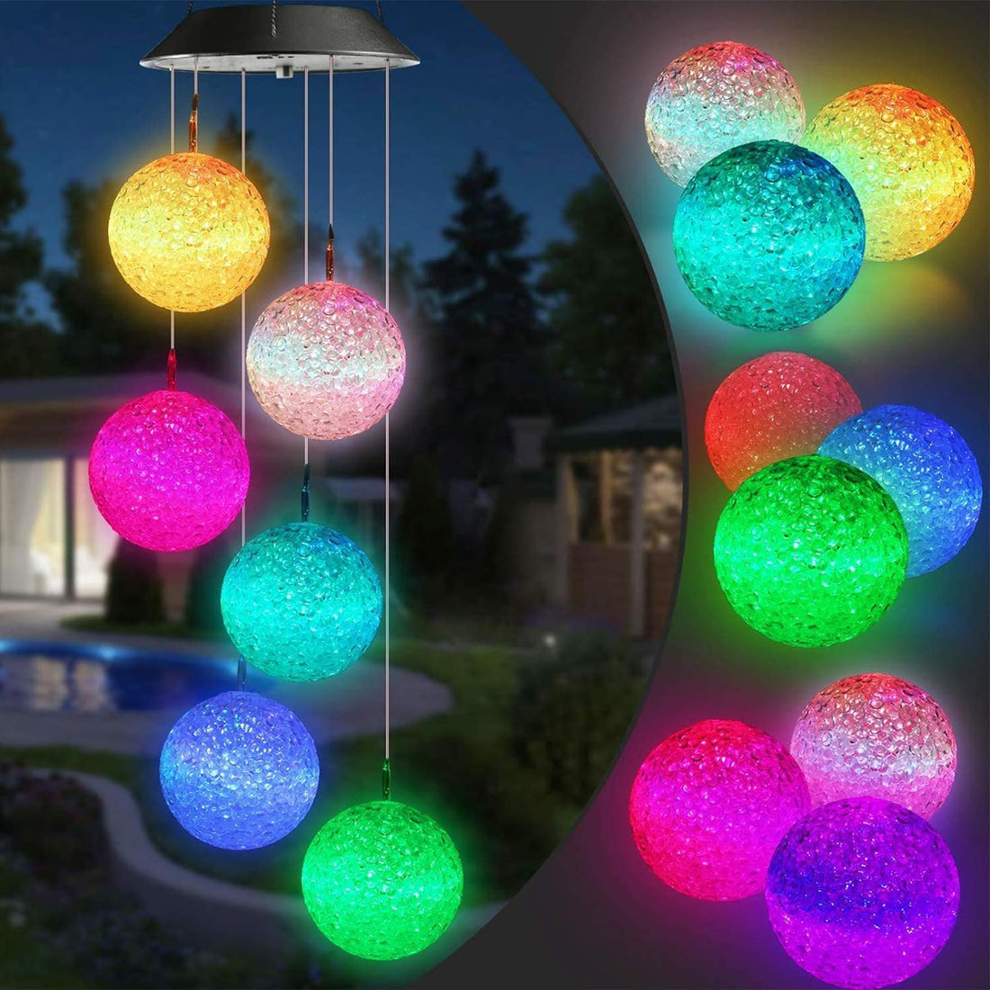 Qedertek Outdoor Wind Chimes, LED Ball Solar Wind Chimes, Colour Changing, Solar Powered Garden Lamp, Hanging Light for Easter Decoration, Garden, Tree, Patio, Deck, Yard, Lawn, Backyards, Balcony,