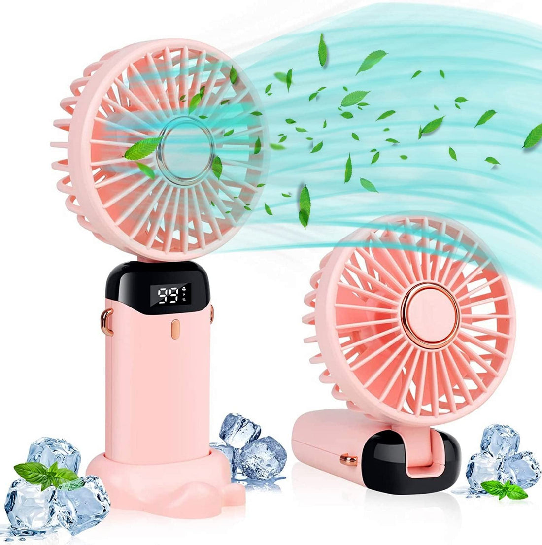 Jakeloo Portable Fan, Hand Held Fan Handheld Fan Rechargeable Portable Fan for Travel Personal Fan Handheld Foldable 5000mAh 5 Speeds for Travel/Camping/Outdoor/Office (Pink)