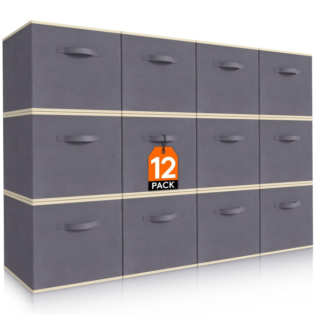 Lifewit Folding Storage Cubes, Fabric Storage Baskets, Storage Boxes with Handles, Storage Boxes for Closet, Clothes, Toys, 26.5 x 26.5 x 28 cm, 18 L, Set of 12, Grey