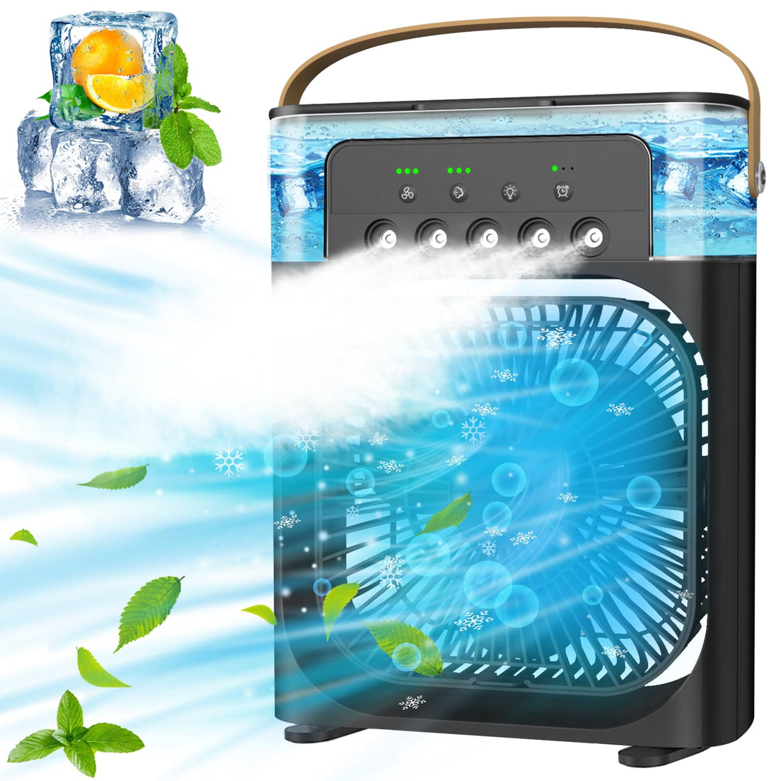 Mini Air Conditioning Portable Air Cooler Mobile Air Conditioner with 3 Speeds, 1/2/3H Timer, 360° Rotation, Small Personal Air Conditioning Fan, USB Desktop Cooling Fan for Office, Home, Black