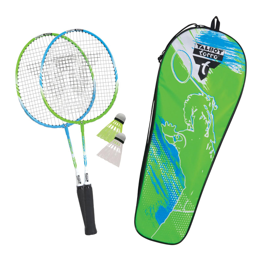 Talbot Torro Badminton Junior 2-Attacker Set for Children, 2 Shortened Rackets 53 cm, 2 Flywheels, in a Lovely Bag, 449410