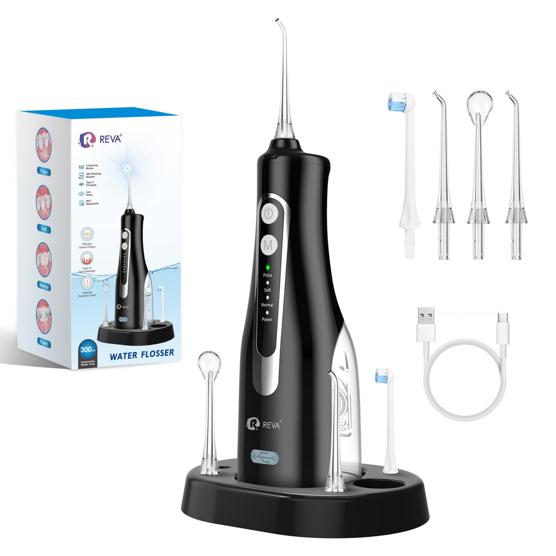 Cordless Water Flosser for Teeth, Gums & Braces – 4 Modes, 300ML Tank, 360° Nozzle, IPX7 Waterproof, USB Rechargeable 2000mAh Battery for Home & Travel (M149 Pro - Black)