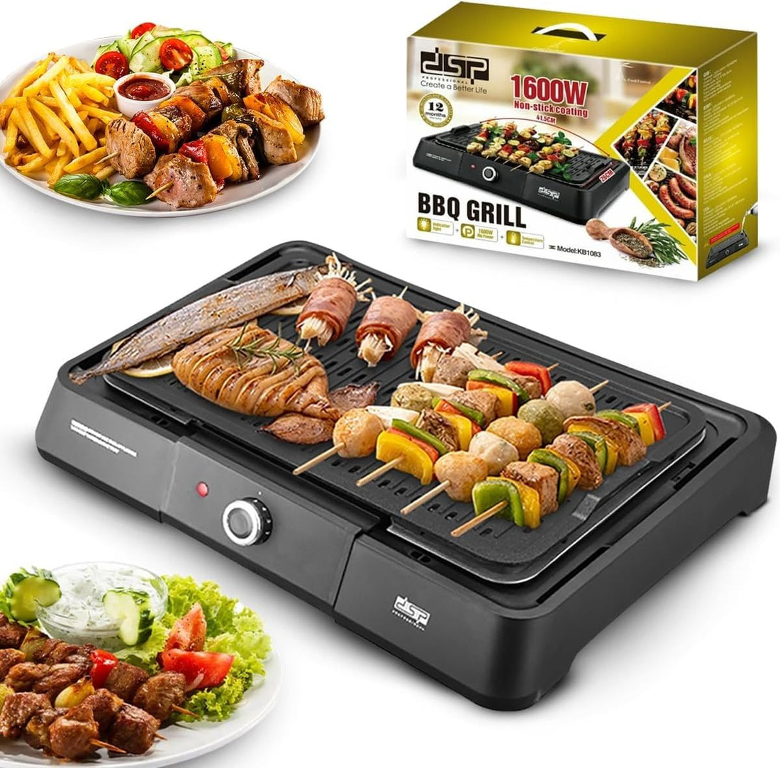 Electric Grill 1600W – Non-Stick Indoor Tabletop BBQ Grill with Adjustable Temperature, Easy-Clean Plate 41.5 x 26 cm, Safety Switch & Indicator Light, KB1083