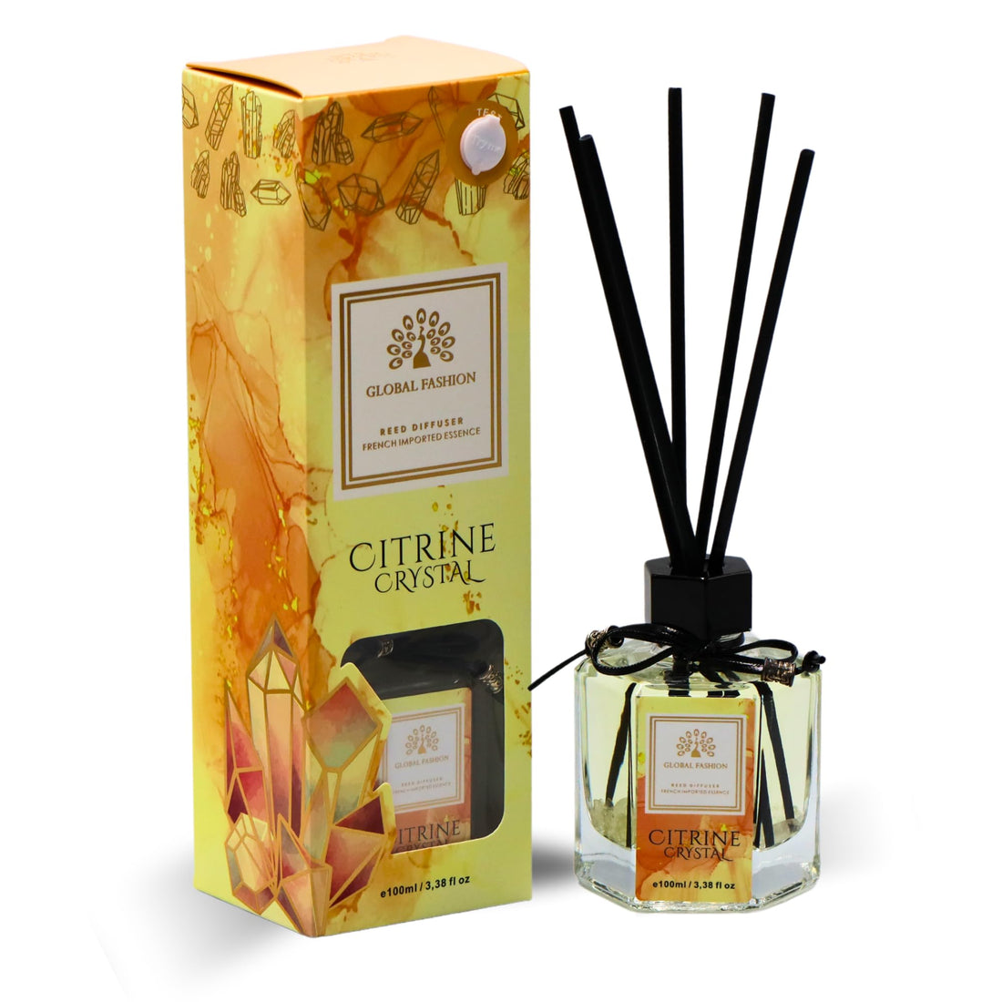 Luxury Reed Diffuser 100ml | French Imported Essence, Long-Lasting Fresh Floral Scent | Eco-Friendly Home Decor & Aromatherapy Gift Set (Citrine Crystal)