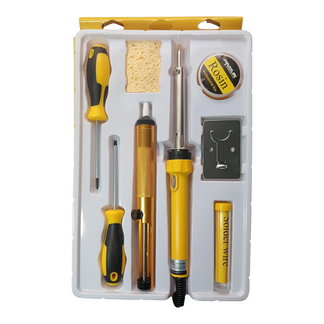 Electric Soldering Iron Kit 8 Pieces with Tin Soldering Solder Wire Flex Holder and Cleaning Sponge for Electronics and Maintenance
