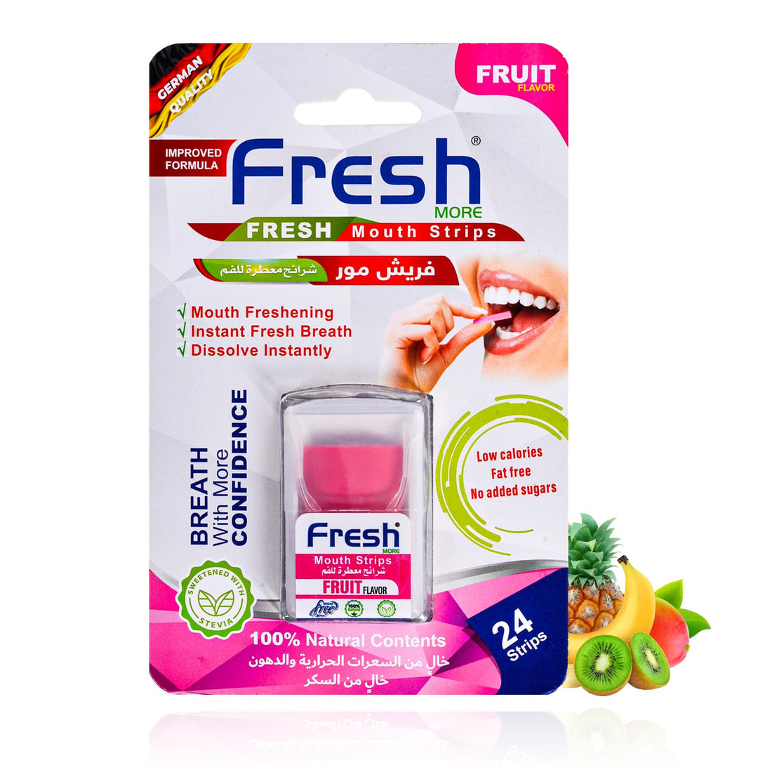 Fresh More Breath Strips, Sugar-Free Mouth Freshener, Made in UAE, All Natural Ingredients, Instant Fresh Breath for Bad Odor, Pocket Size for Travel, Meetings (Fruit Flavor, 1 Pack - 24 Strips)