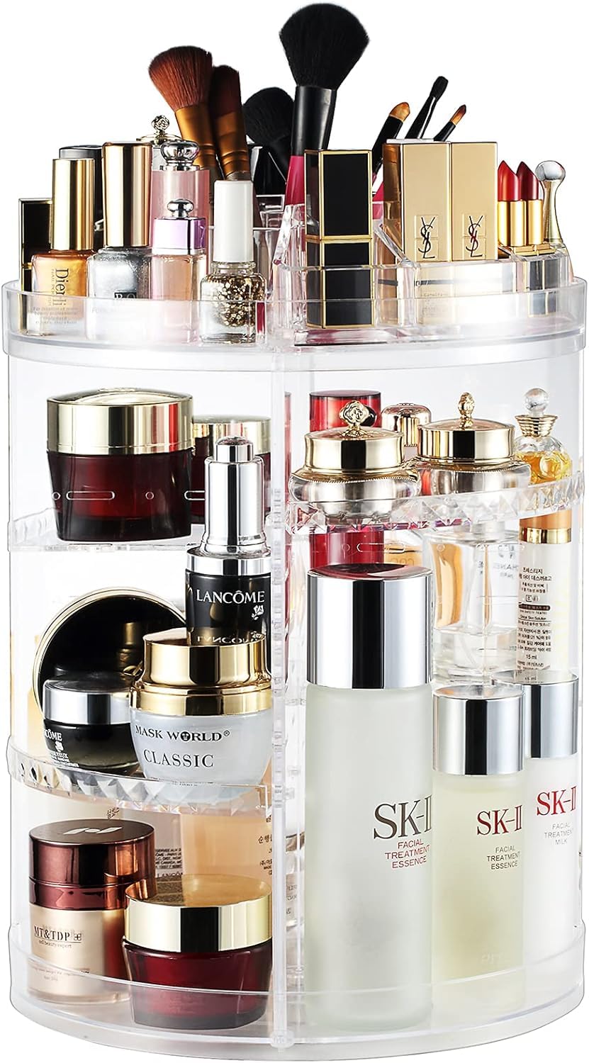 360 Rotating Makeup Organizer, Cosmetic Organizer Box 7 Layers Large Capacity Adjustable, Beauty Cosmetic Storage Fits Jewelry, Brushes, Lipsticks