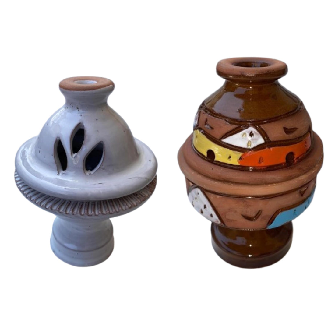 Pair of Traditional Egyptian Pottery Incense Burner - Handmade Ethnic Design - Arabic Incense Burner for Home and Decoration - Suitable for Gifts and Occasions Shape (2)